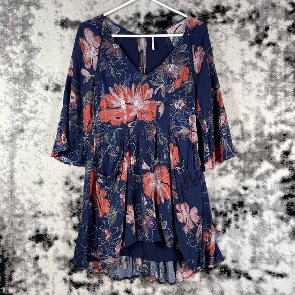 Free People Eyes On You Dress‎ Women's Size 2 High Low Hem Bell Sleeve Boho - Picture 1 of 8